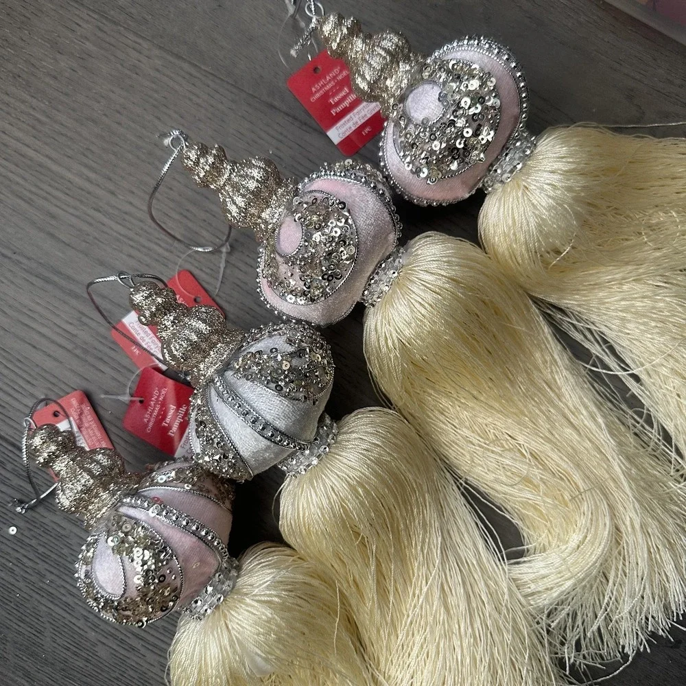 Ashland Frosted Fairytale Tassel Ornaments Set Of 4 Pink White Christmas Decor